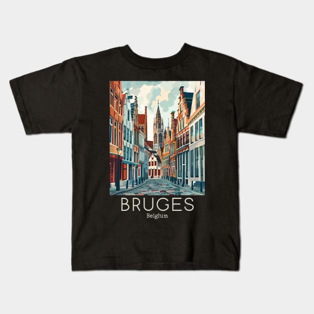 A Vintage Travel Illustration of Bruges - Belgium Kids T-Shirt by goodoldvintage
